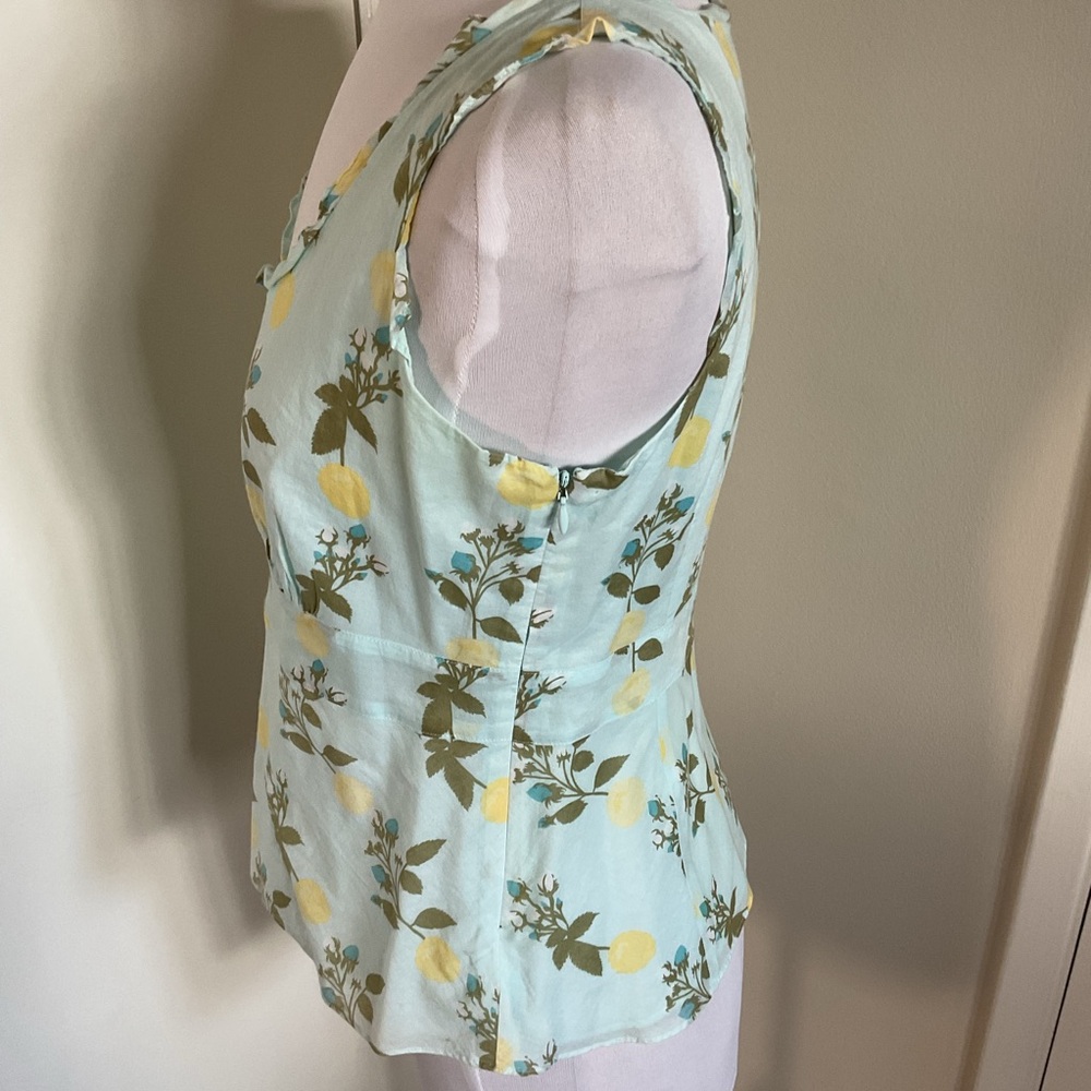 LOFT Petite 10P Blue Yellow Floral Peplum Tank Top 100% Cotton Sleeveless - Picture 3 of 5